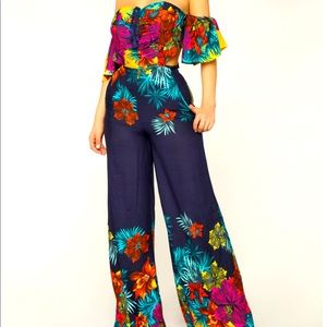 Navy fashion nova floral jumpsuit